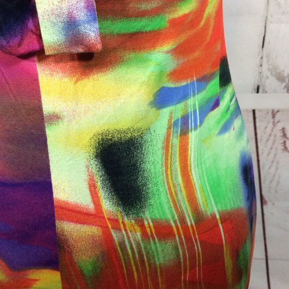 NWT Cache Halter Dress Sexy Knit Colorful Plunge Neck Tropical Bodycon Size 10 - Picture 11 of 13